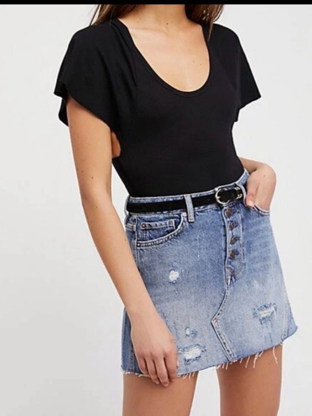 We The Free Light Blue Denim Jean Skirt